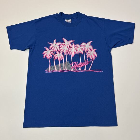 Vintage 80s Hawaii T Shirt Mens Size Large Blue Pink Crewneck Vibrant Tee VTG - Picture 1 of 14